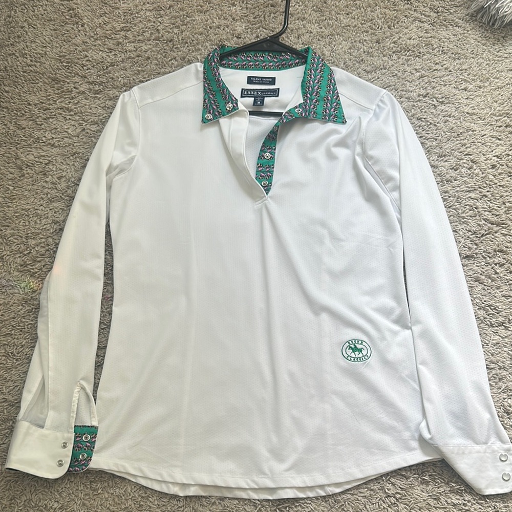 White Polo Shirt with Patterned Collar